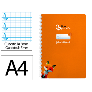Cuaderno espiral liderpapel a4 pautaguia tapa blanda 80h 75gr cuadro pautado 5mm color naranja