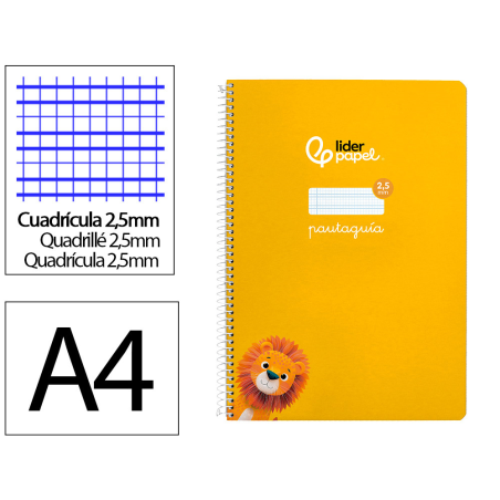 Cuaderno espiral liderpapel a4 a4 pautaguia tapa dura 80h 90 gr cuadro pautado 2,5 mm color amarillo