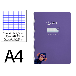 Cuaderno espiral liderpapel din a4 pautaguia tapa dura 80h 90 gr cuadro pautado 2,5mm color lila