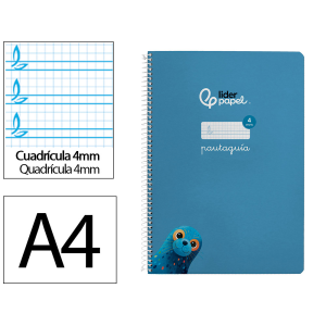 Cuaderno espiral liderpapel a4 pautaguia tapa dura 80h 90gr cuadro pautado 4mm color azul