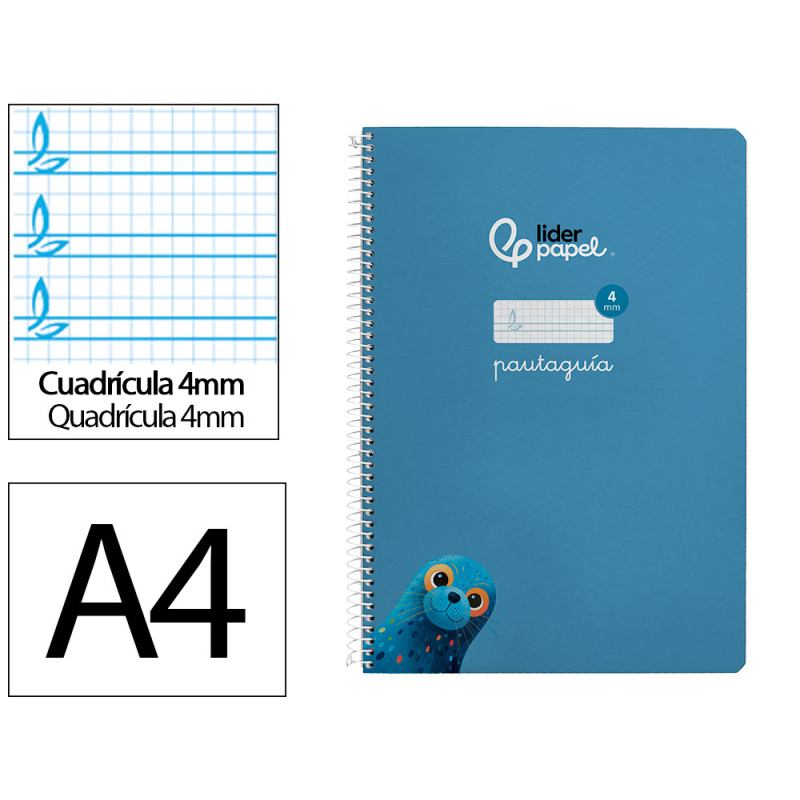 Cuaderno espiral liderpapel a4 pautaguia tapa dura 80h 90gr cuadro pautado 4mm color azul