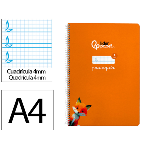 Cuaderno espiral liderpapel a4 pautaguia tapa dura 80h 90gr cuadro pautado 4mm color naranja
