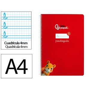 Cuaderno espiral liderpapel a4 pautaguia tapa dura 80h 90gr cuadro pautado 4mm color rojo