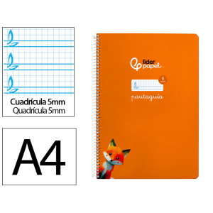 Cuaderno espiral liderpapel a4 pautaguia tapa dura 80h 90gr cuadro pautado 5mm color naranja