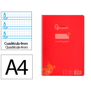 Cuaderno espiral liderpapel a4 pautaguia tapa plastico 80h 90gr cuadro pautado 4mm con margen color rojo