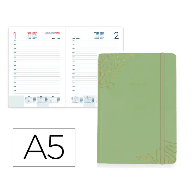 Agenda encuadernada liderpapel efira a5 2026 dia pagina verde papel 70 gr fsc