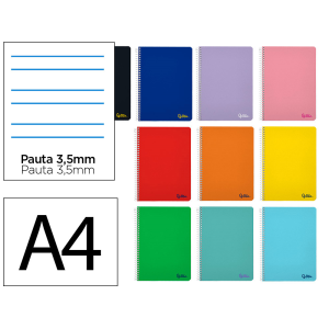 Cuaderno espiral liderpapel a4 smart tapa blanda 80h 75gr pauta 3,5mm con margen colores surtidos