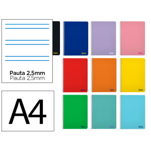 Cuaderno espiral liderpapel a4 smart tapa blanda 80h 75gr pauta 2,5mm con margen colores surtidos