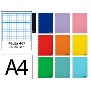Cuaderno espiral liderpapel a4 smart tapa blanda 80h 75gr rayado nº46 colores surtidos