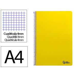 Cuaderno espiral liderpapel a4 smart tapa blanda 80h 75gr cuadro 4mm con margen color amarillo