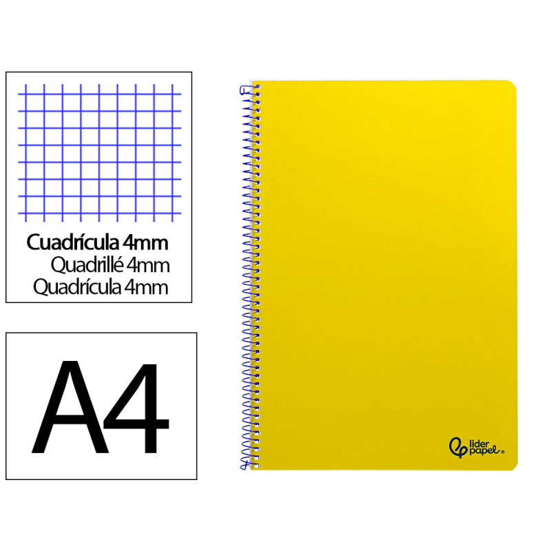 Cuaderno espiral liderpapel a4 smart tapa blanda 80h 75gr cuadro 4mm con margen color amarillo