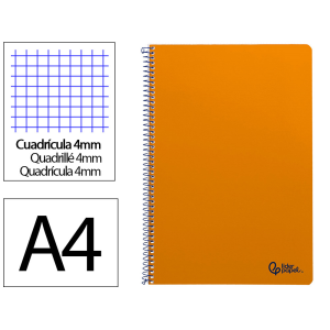 Cuaderno espiral liderpapel a4 smart tapa blanda 80h 75gr cuadro 4mm con margen color naranja