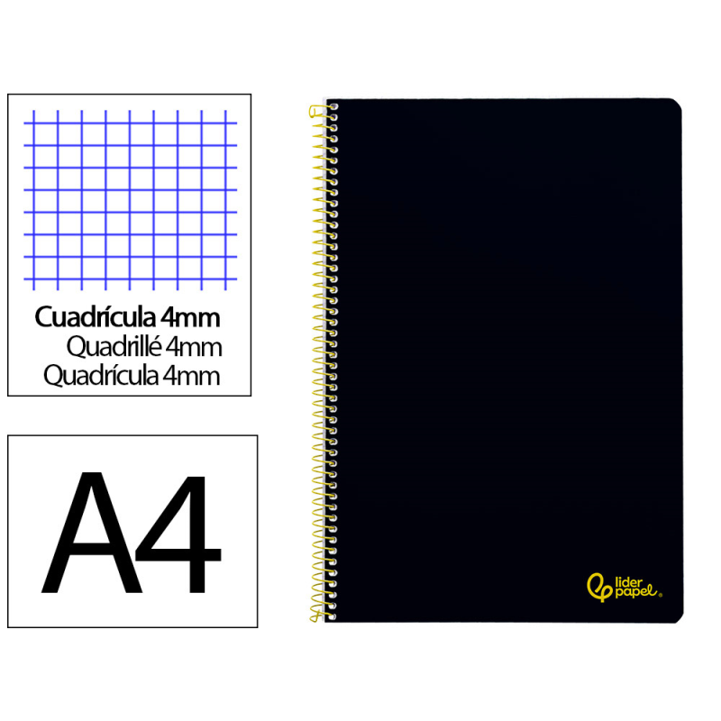 Cuaderno espiral liderpapel a4 smart tapa blanda 80h 75gr cuadro 4mm con margen color negro
