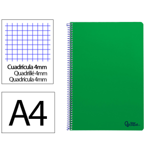 Cuaderno espiral liderpapel a4 smart tapa blanda 80h 75gr cuadro 4mm con margen color verde