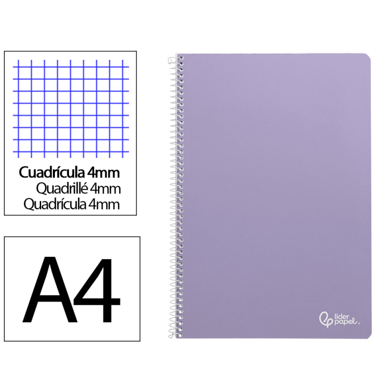 Cuaderno espiral liderpapel a4 smart tapa blanda 80h 75gr cuadro 4mm con margen color violeta
