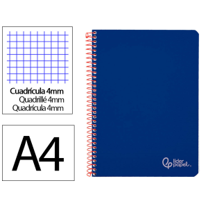 Cuaderno espiral liderpapel a4 witty tapa dura 80h 90gr cuadro 4mm con margen color azul oscuro
