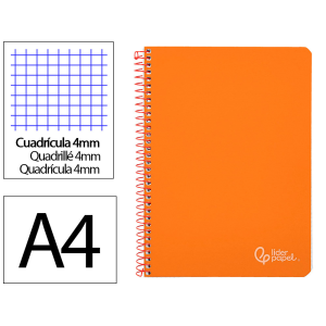 Cuaderno espiral liderpapel a4 witty tapa dura 80h 90gr cuadro 4mm con margen color naranja