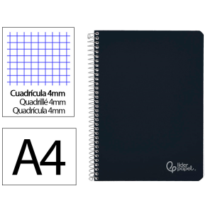 Cuaderno espiral liderpapel a4 witty tapa dura 80h 90gr cuadro 4mm con margen color negro