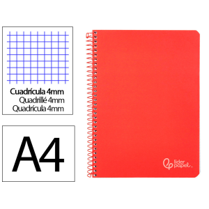 Cuaderno espiral liderpapel a4 witty tapa dura 80h 90gr cuadro 4mm con margen color rojo