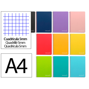 Cuaderno espiral liderpapel a4 witty tapa dura 80h 90gr cuadro 5mm con margen colores surtidos