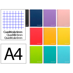 Cuaderno espiral liderpapel a4 witty tapa dura 80h 90gr cuadro 6mm con margen colores surtidos