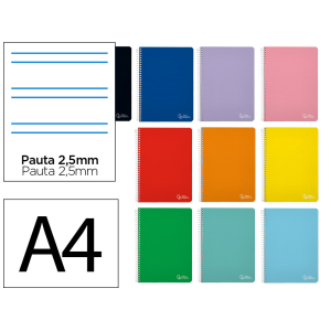 Cuaderno espiral liderpapel a4 witty tapa dura 80h 90gr pauta 2,5mm con margen colores surtidos