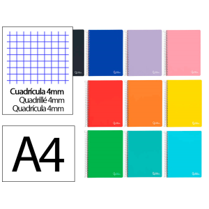 Cuaderno espiral liderpapel a4 witty tapa dura 120h 90gr cuadro 4mm con margen colores surtidos