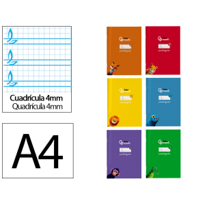 Libreta liderpapel pautaguia tapa cartoncillo 32h a4 75gr cuadriculado pautado 4mm con margen 6 colores surtidos