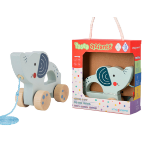 Juego infantil imaginovo madera elefante para arrastrar con ruedas +12 meses 13,4x10x5,4cm