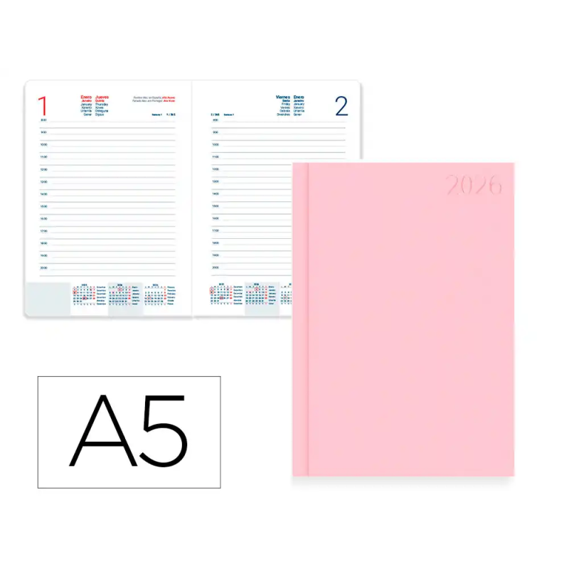 Agenda encuadernada liderpapel corfu a5 2026 dia pagina rosa papel 60 gr fsc