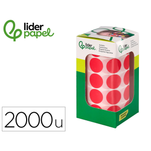 Gomets liderpapel autoadhesivo circulos 20 mm rojo rollo de 2000 unidades en caja de carton