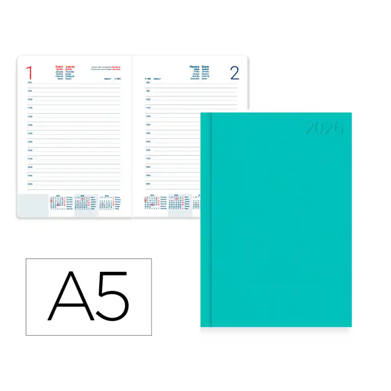 Agenda encuadernada liderpapel corfu a5 2026 dia pagina verde menta papel 60 gr fsc