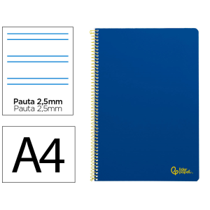 Cuaderno espiral liderpapel a4 smart tapa blanda 80h 75gr pauta 2,5mm con margen color azul oscuro