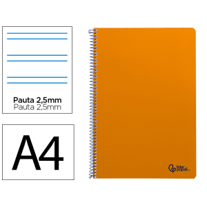 Cuaderno espiral liderpapel a4 smart tapa blanda 80h 75gr pauta 2,5mm con margen color naranja