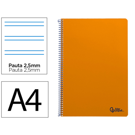 Cuaderno espiral liderpapel a4 smart tapa blanda 80h 75gr pauta 2,5mm con margen color naranja