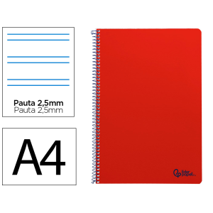 Cuaderno espiral liderpapel a4 smart tapa blanda 80h 75gr pauta 2,5mm con margen color rojo