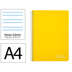 Cuaderno espiral liderpapel a4 witty tapa dura 80h 90gr pauta 3,5mm con margen color amarillo