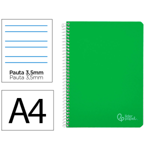 Cuaderno espiral liderpapel a4 witty tapa dura 80h 90gr pauta 3,5mm con margen color verde