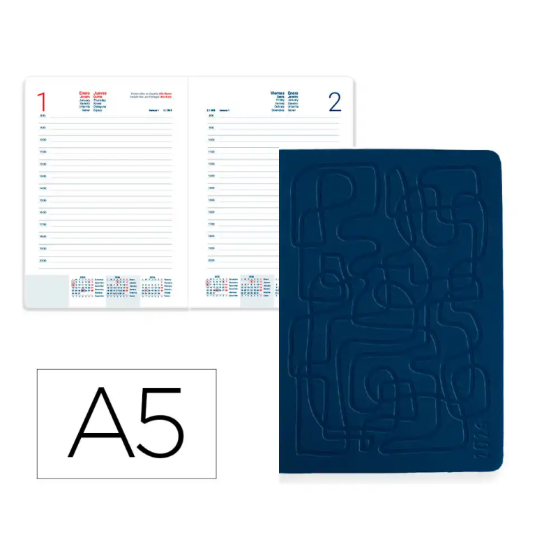 Agenda encuadernada liderpapel icaria a5 2026 dia pagina azul oscuro papel 70 gr fsc