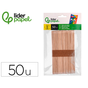 Palitos de madera liderpapel color natural 15 x 1,8 cm bolsa con 50 unidades