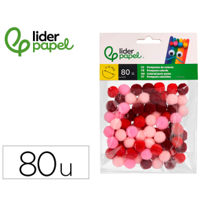 Pompones de colores liderpapel 1,5 cm tonalidades rojas bolsa con 80 unidades