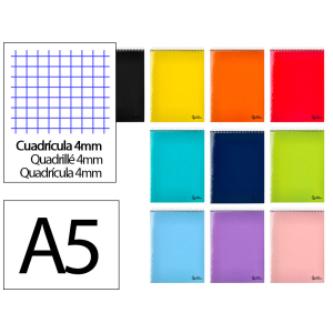 Cuaderno espiral liderpapel din a5 apaisado smart tapa blanda 80h 75gr cuadro 4mm con margen colores surtidos
