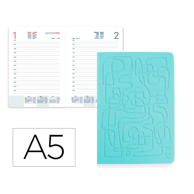 Agenda encuadernada liderpapel icaria a5 2026 dia pagina azul claro papel 70 gr fsc