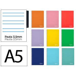 Cuaderno espiral liderpapel a5 witty tapa dura 80h 90gr pauta ancha 3,5mm con margen colores surtidos