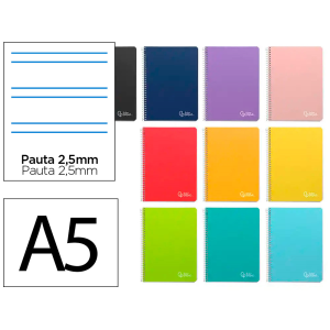 Cuaderno espiral liderpapel a5 witty tapa dura 80h 90gr pauta estrecha 2,5mm con margen colores surtidos