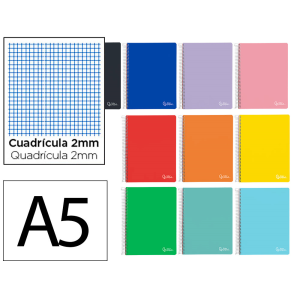 Cuaderno espiral liderpapel a5 witty tapa dura 80h 90gr milimetrado 2mm colores surtidos
