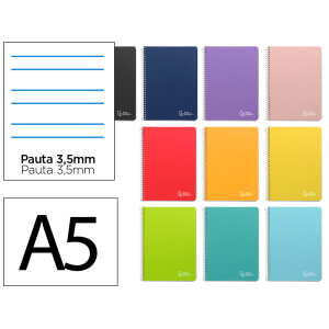 Cuaderno espiral liderpapel din a5 witty tapa dura 80h 90gr rayado montessori 3,5 mm colores surtidos