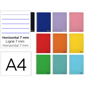Cuaderno espiral liderpapel a4 micro smart tapa blanda 80h 75gr horizontal 7mm doble margen 4 taladros colores