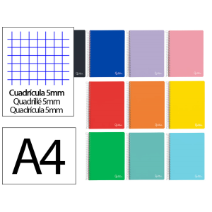 Cuaderno espiral liderpapel a4 micro witty tapa dura 120h 90gr cuadro 5mm 5 bandas 4 taladros colores surtidos