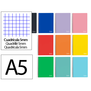 Cuaderno espiral liderpapel a5 micro witty tapa dura 120h 90gr cuadro 5mm 5 bandas 6 taladros colores surtidos